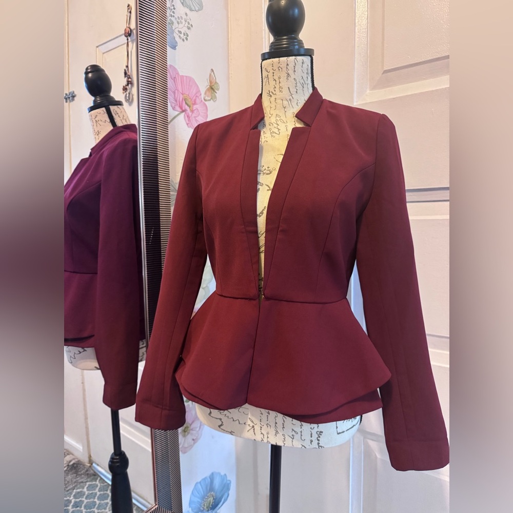 Amisu Peplum Blazer Jacket - Wine